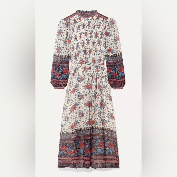 Ulla Johnson Prisma Floral Silk Blend Chiffon Midi Dress Red Cream Sz 4 - Picture 10 of 16